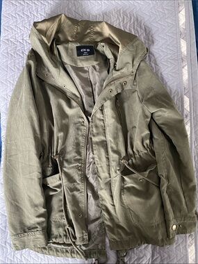 Active USA Olive Green Hooded Field Jacket with Drawcords